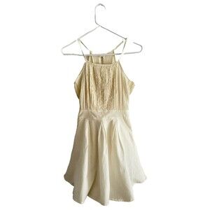 Handmade Ivory Linen Sundress Women Size S With Pockets Cami Skater Girly
